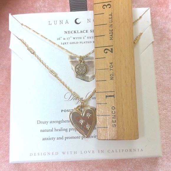 Brand New Luna Norte 14K Gold Plated Brass Druzy Quartz Two Piece Necklace Set - Picture 9 of 14